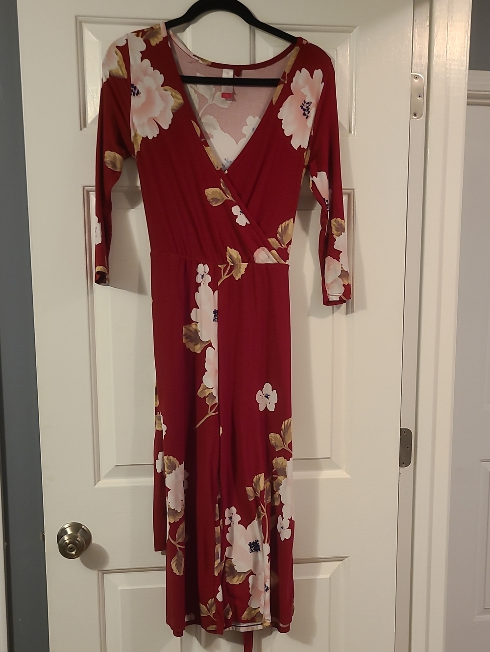 No Boundaries Red Floral Wrap Jumpsuit